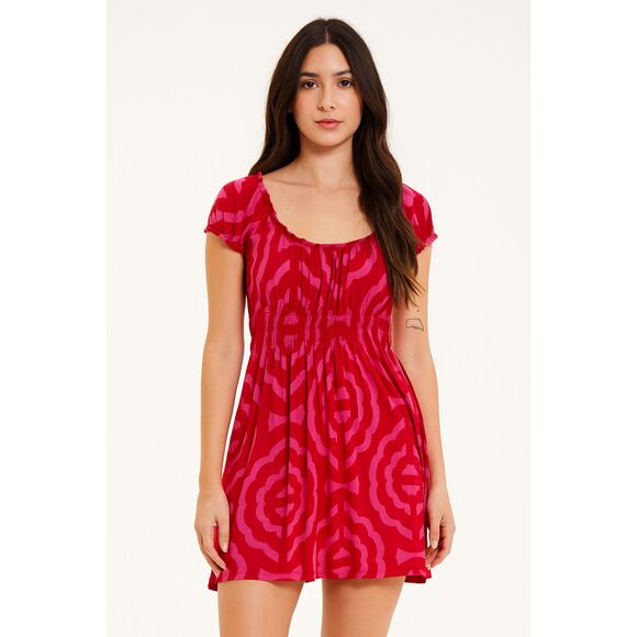 Michael Kors Mini Dress Sz P(S/M) Pink Peasant Milkmaid Babydoll Festival Y2K - Picture 1 of 8